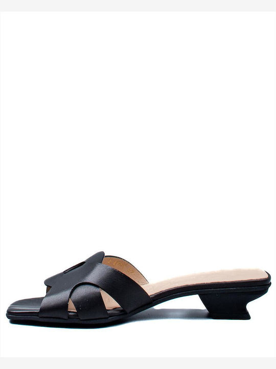 Wonders Chunky Heel Leather Mules Black