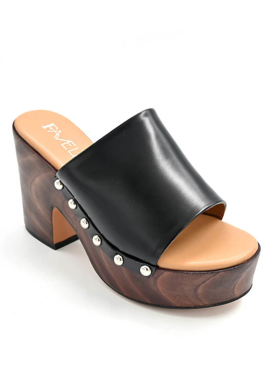 Favela Chunky Heel Mules Black