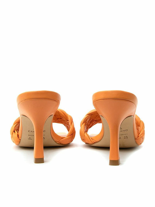 Leder Mules mit Dünn Hoch Absatz in Orange Farbe