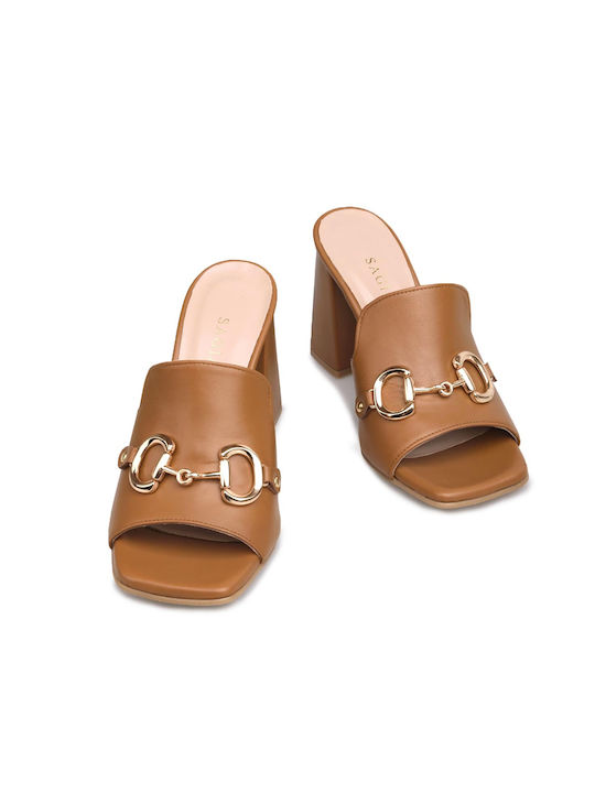 Sagiakos Chunky Heel Mules Tabac Brown