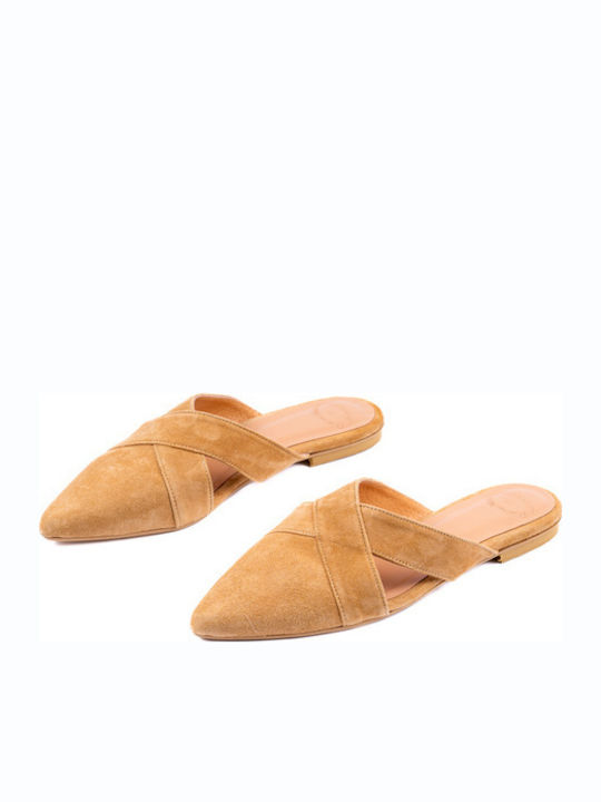 Flat Suede Mules σε Καφέ Χρώμα