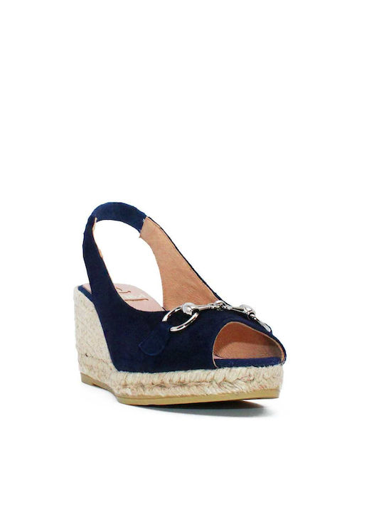 Kanna Women's Suede Peep Toe Platforms Navy Blue