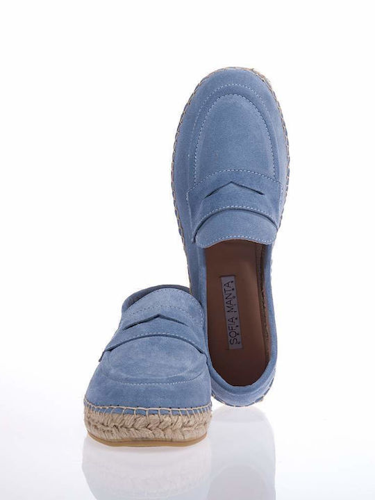 Women's Leather Espadrilles Light Blue