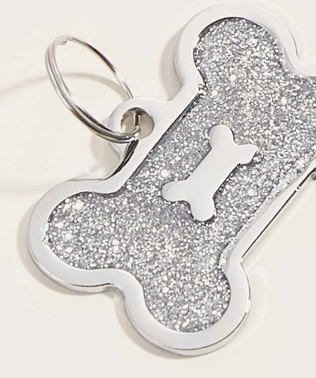 Tatu Moyo Ταυτότητα Σκύλου Κόκκαλο Ασημί 4x2cm Glitter