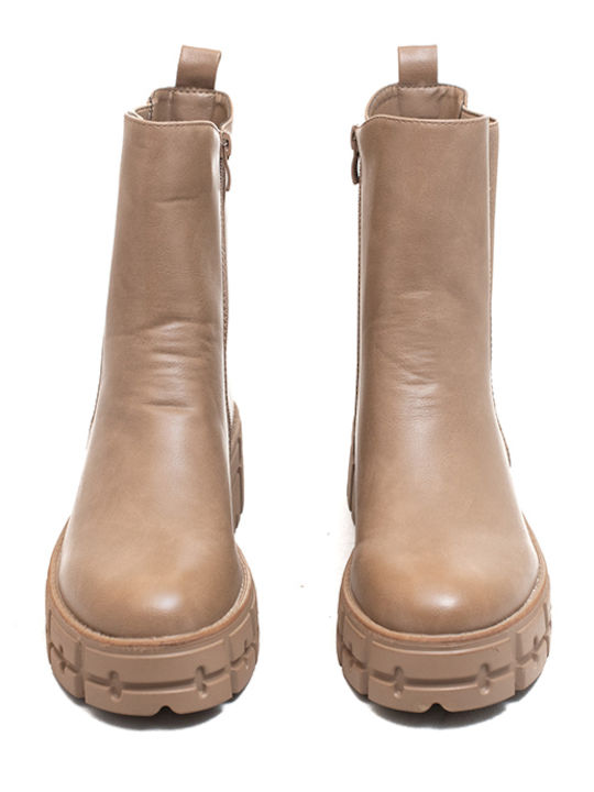 Ideal Shoes Leder Damen Knöchelstiefel Beige