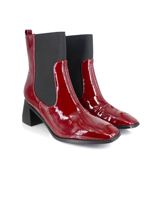 Malesa Women's Patent Leather Chelsea Boots Burgundy