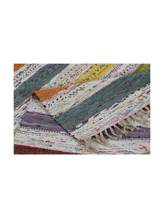 Handmade Rug Rectangular Cotton with Fringes Multicolour