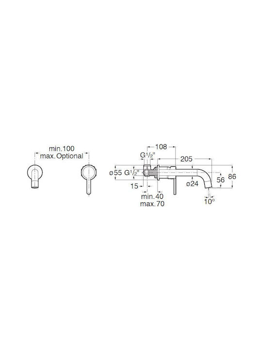 Roca Carelia Built-in Mixer & Spout Set for for Bathroom Sink 1 Exit Silver