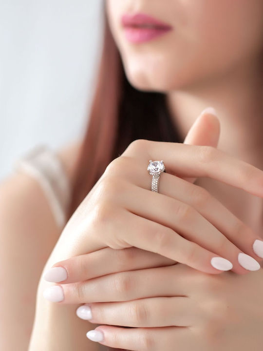 Μονόπετρο από Λευκόχρυσο 14K με Ζιργκόν