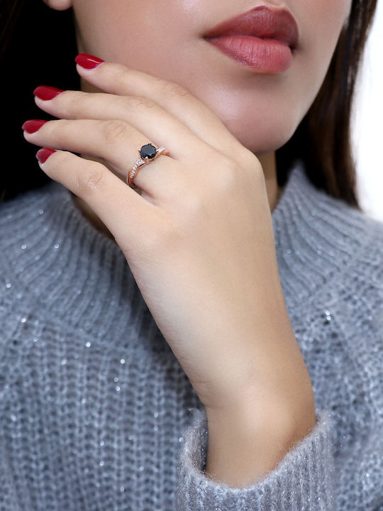 Inel Din Aur Roz 18K Cu Diamant
