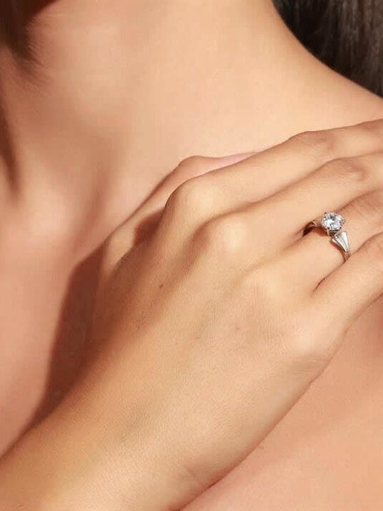 Eforo Μονόπετρο από Λευκόχρυσο 14K με Ζιργκόν