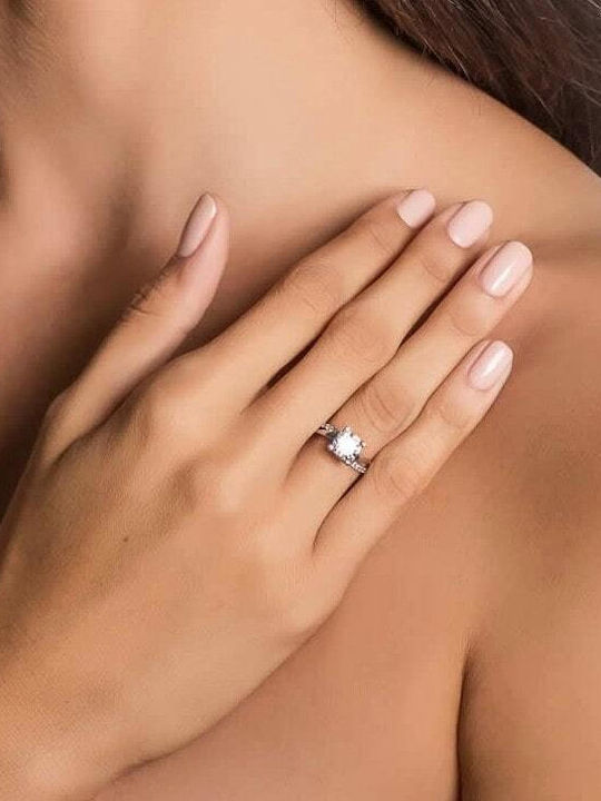 Eforo Μονόπετρο από Λευκόχρυσο 14K με Ζιργκόν