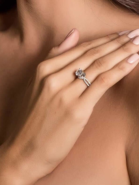 Eforo Μονόπετρο από Λευκόχρυσο 14K με Ζιργκόν