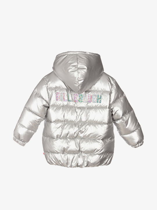 Kids Quilted Long Coat with Hood Silver