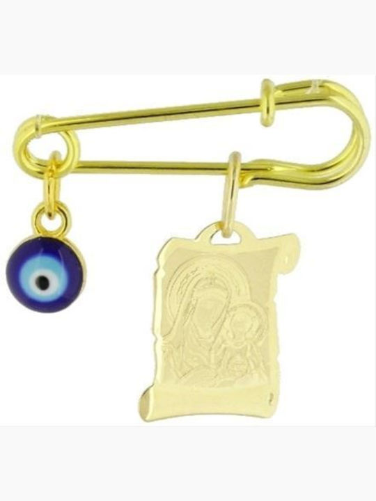 Child Safety Pin made of Gold 14K with Icon of the Virgin Mary