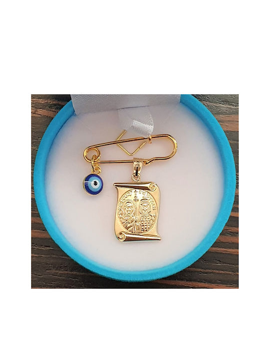 Papadopoulos Gold Kinder Sicherheitsnadel aus Gold und Weißgold 14K mit Bild der Jungfrau Maria