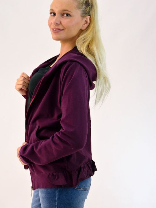 First Woman Women's Hooded Cardigan Purple