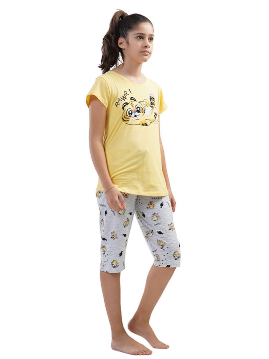 Vienetta Secret Set Top & Bottom Kids Summer Cotton Pyjamas Yellow