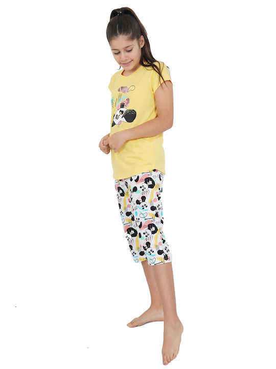 Vienetta Secret Set Top & Bottom Kids Summer Cotton Pyjamas Yellow