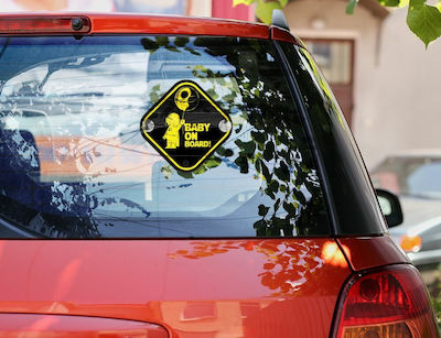 Boy Baby on Board Car Sign Yellow with Suction Cup