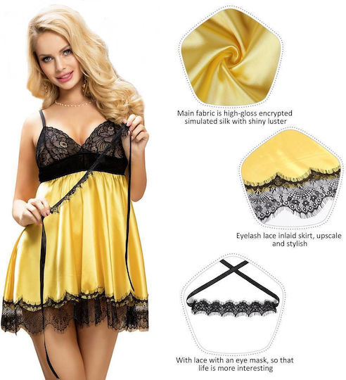 Lace Sexy Babydoll Κίτρινο
