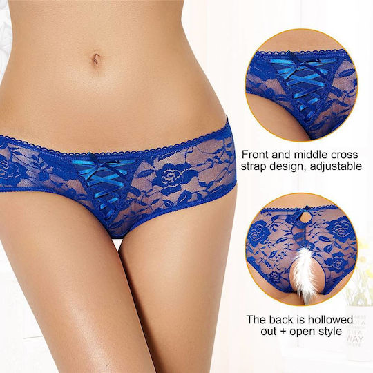 Open Crotch Strappy Женски Секси Слип с отворена пикантност Син