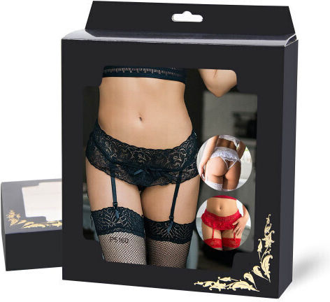 Plus Size Sexy Σετ Εσωρούχων με Δαντέλα & Ζαρτιέρες Μαύρο Plus Size
