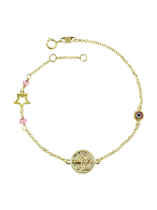 Kinderarmband Kette aus Gold 9K mit Σταυρό & Steine