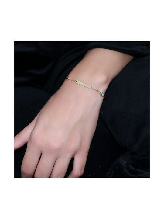 Kids Bracelet ID from Gold-plated Silver with Evil Eye & Σταυρό