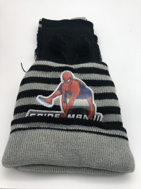 Set of Knitted Black Beanie with Scarf and Gloves