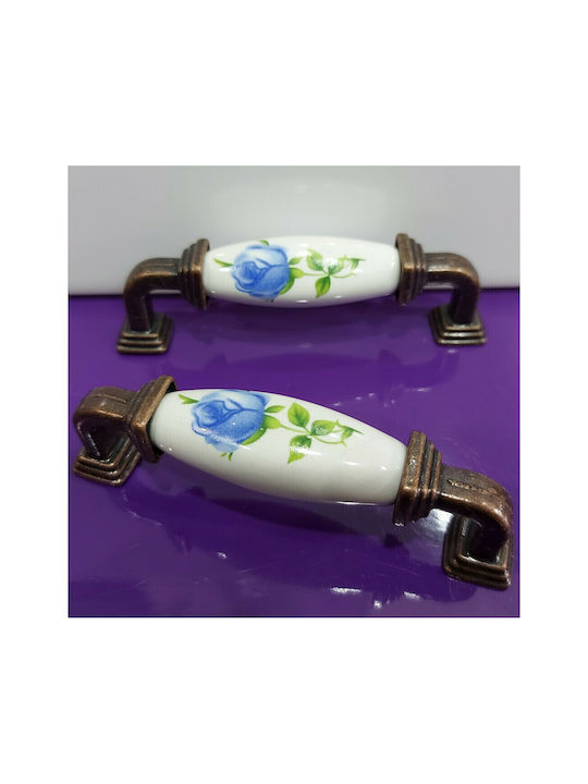 Antique Handle Furniture made of Porcelain & Metallic & Zamak in Copper Color 112mm (Center Distance 96mm) 7792-AB-018 1pcs