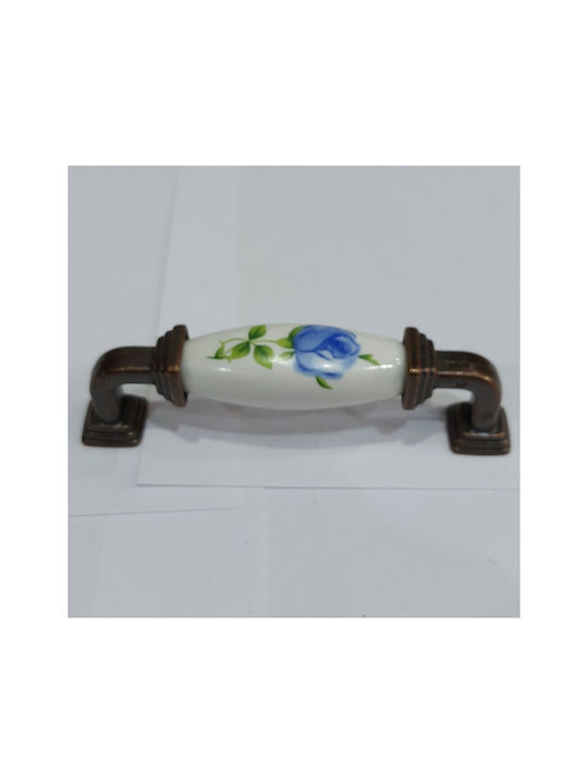 Antique Handle Furniture made of Porcelain & Metallic & Zamak in Copper Color 112mm (Center Distance 96mm) 7792-AB-018 1pcs