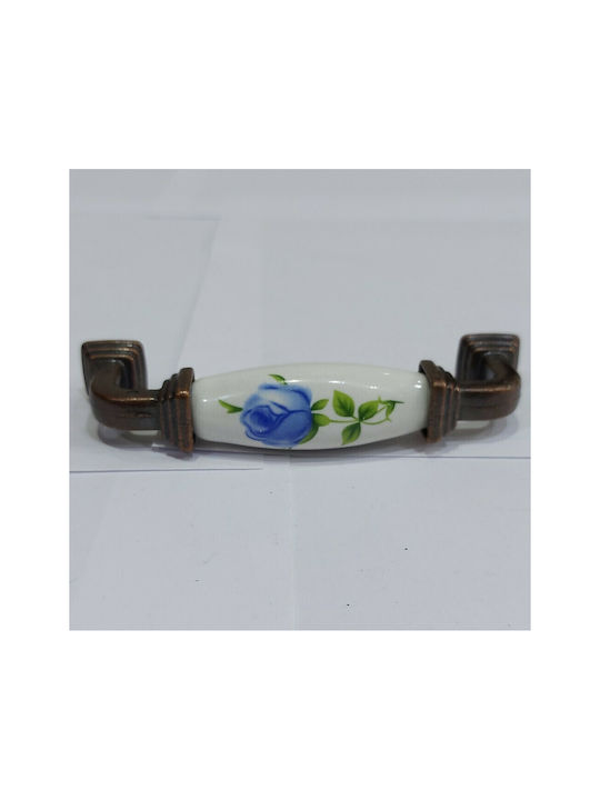 Antique Handle Furniture made of Porcelain & Metallic & Zamak in Copper Color 112mm (Center Distance 96mm) 7792-AB-018 1pcs