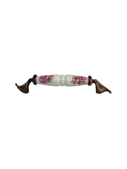 Antik Handgriff Möbelgriff aus Porzellan & Metallisch & Zamak in Kupfer Farbe 170mm (Zentrenabstand 128mm) 7817-FAB-29 1Stück