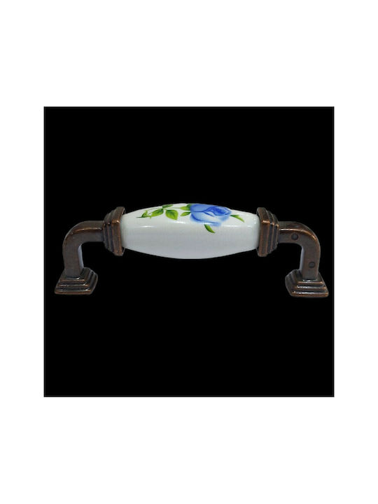 Antique Handle Furniture made of Porcelain & Metallic & Zamak in Copper Color 112mm (Center Distance 96mm) 7792-AB-018 1pcs