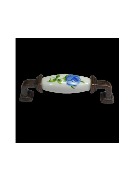 Antique Handle Furniture made of Porcelain & Metallic & Zamak in Copper Color 112mm (Center Distance 96mm) 7792-AB-018 1pcs