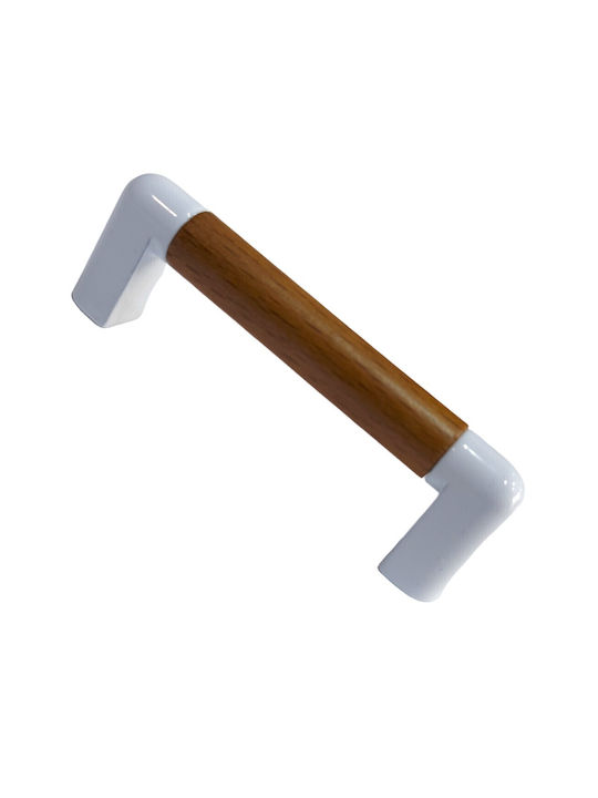 Handle Furniture made of Wooden & Metallic & Zamak in White Color 74mm (Center Distance 64mm) 0470-LEF1 1pcs