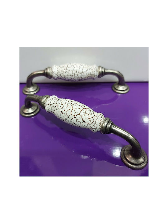Antik Handgriff Möbelgriff aus Zamak & Metallisch & Porzellan in Silber Farbe 150mm (Zentrenabstand 128mm) 4679-KRAK 1Stück