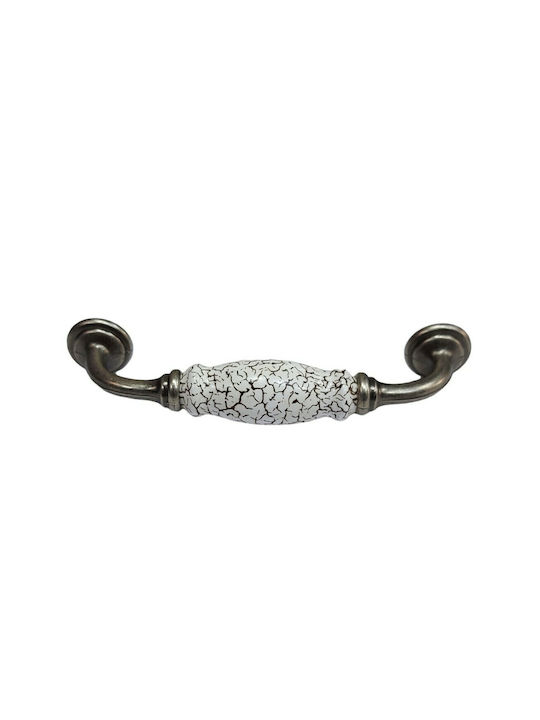 Antik Handgriff Möbelgriff aus Zamak & Metallisch & Porzellan in Silber Farbe 150mm (Zentrenabstand 128mm) 4679-KRAK 1Stück