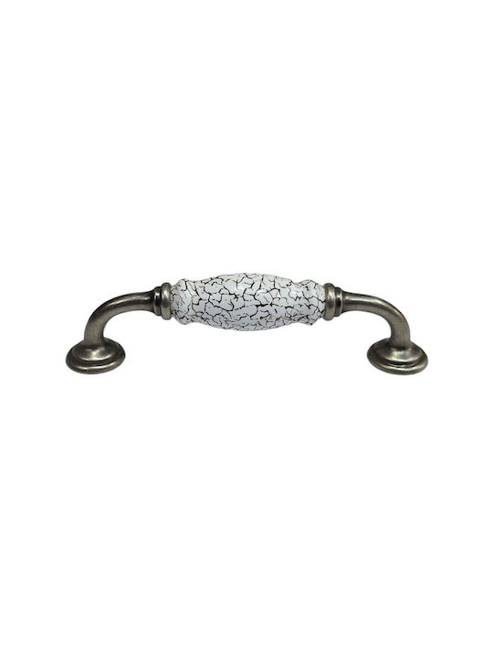 Antik Handgriff Möbelgriff aus Zamak & Metallisch & Porzellan in Silber Farbe 150mm (Zentrenabstand 128mm) 4679-KRAK 1Stück