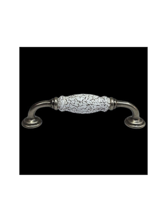 Antik Handgriff Möbelgriff aus Zamak & Metallisch & Porzellan in Silber Farbe 150mm (Zentrenabstand 128mm) 4679-KRAK 1Stück