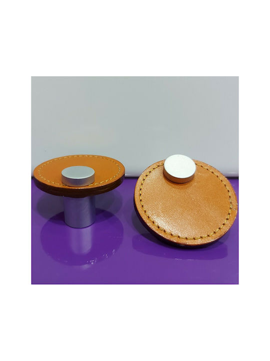 Furnipart Buton Mobilier Mânere de mobilier din Piele & Metal & Zamak în Culoare Maro 7103-KAF1 1buc