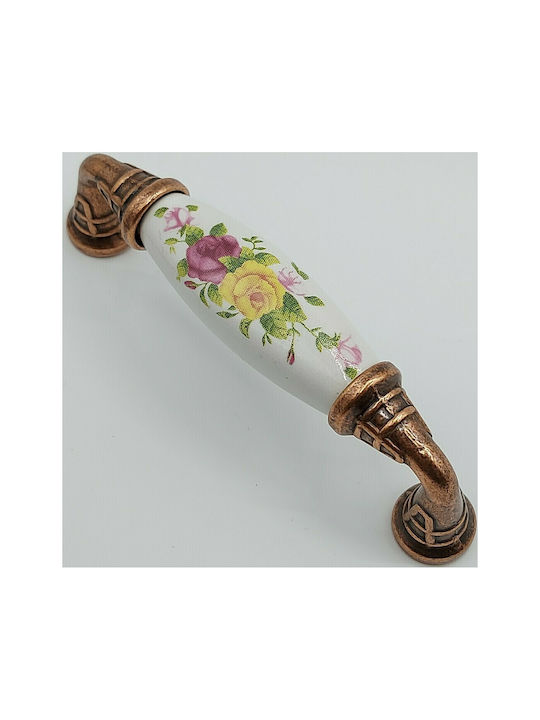 Antique Handle Furniture made of Porcelain & Metallic & Zamak in Copper Color 112mm (Center Distance 96mm) 7788-AB-022 1pcs