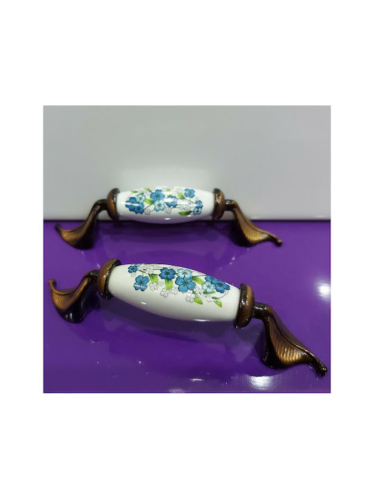 Antique Handle Furniture made of Porcelain & Metallic & Zamak in Copper Color 113mm (Center Distance 96mm) 7800-AS-017 1pcs