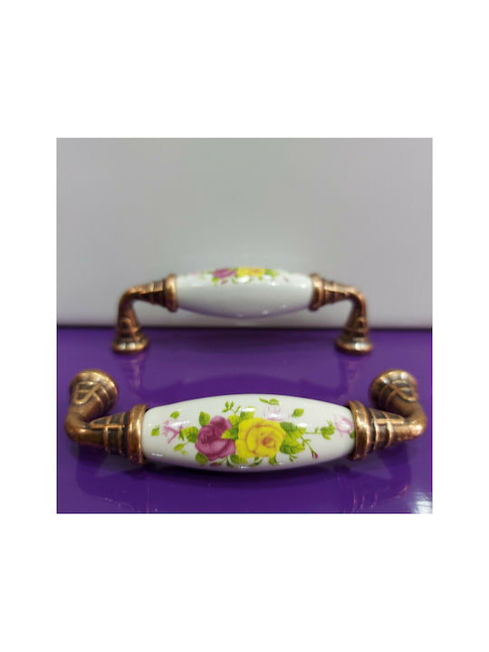 Antique Handle Furniture made of Porcelain & Metallic & Zamak in Copper Color 112mm (Center Distance 96mm) 7788-AB-022 1pcs