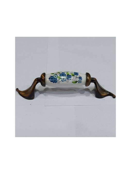 Antique Handle Furniture made of Porcelain & Metallic & Zamak in Copper Color 113mm (Center Distance 96mm) 7800-AS-017 1pcs