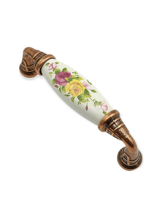 Antique Handle Furniture made of Porcelain & Metallic & Zamak in Copper Color 112mm (Center Distance 96mm) 7788-AB-022 1pcs