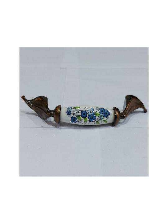 Antique Handle Furniture made of Porcelain & Metallic & Zamak in Copper Color 113mm (Center Distance 96mm) 7800-AS-017 1pcs