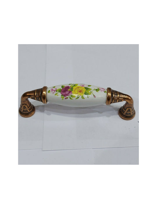 Antique Handle Furniture made of Porcelain & Metallic & Zamak in Copper Color 112mm (Center Distance 96mm) 7788-AB-022 1pcs