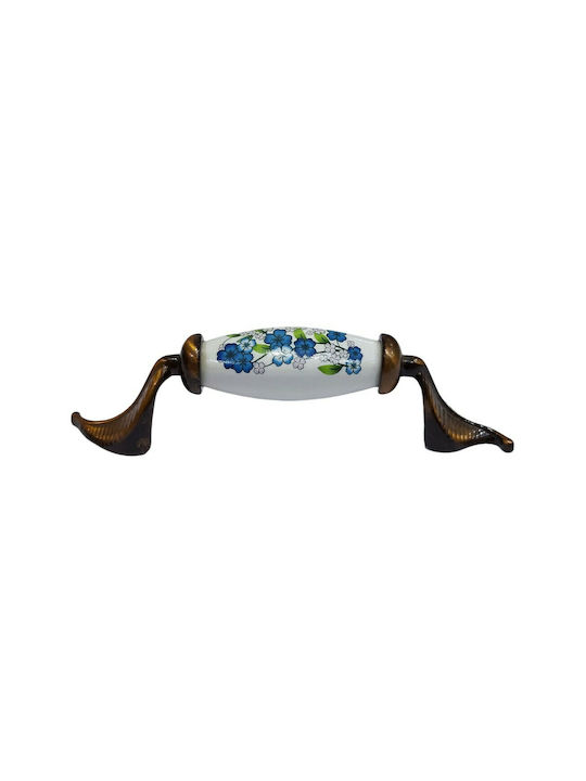 Antique Handle Furniture made of Porcelain & Metallic & Zamak in Copper Color 113mm (Center Distance 96mm) 7800-AS-017 1pcs